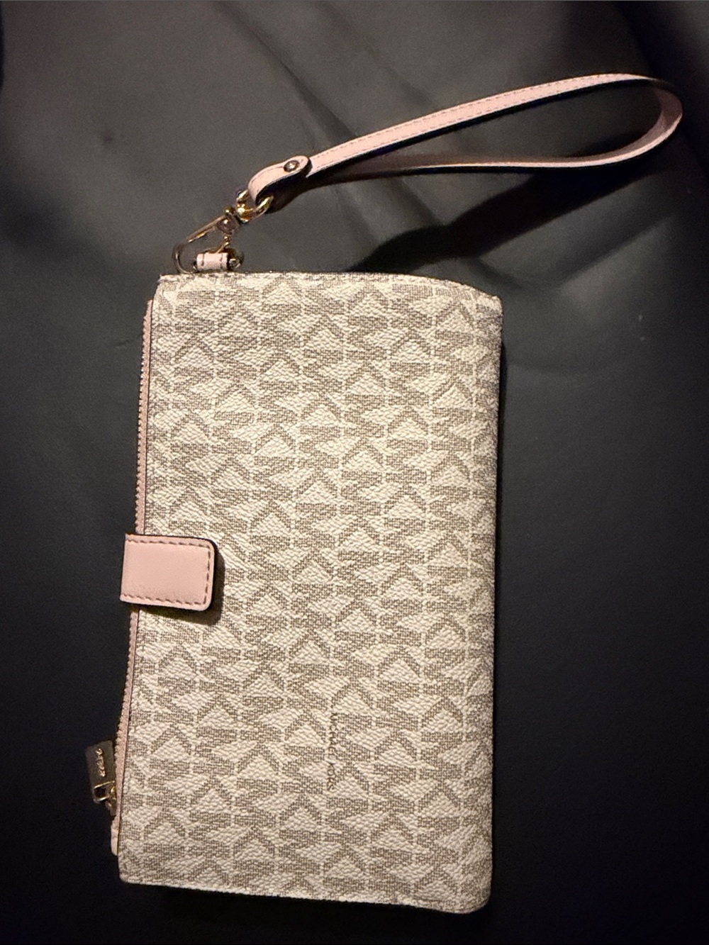 MICHAEL Michael Kors Beige Logo Wristlet with Pink Trim